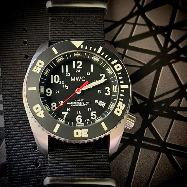 MWC "Depthmaster" 100atm / 3,280ft / 1000m Water Resistant Military Divers Watch in a Stainless Steel Case with GTLS and Helium Valve (10 Year Battery Life)