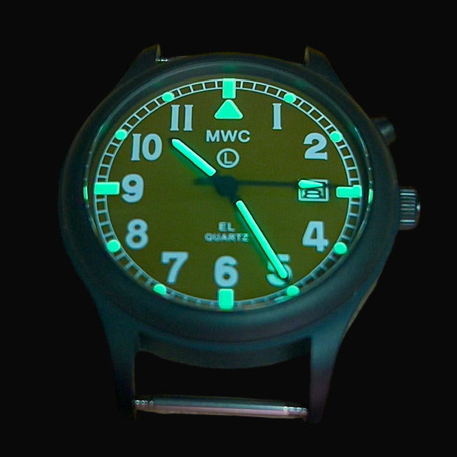 MWC G10EL Black PVD Steel General Service Watch with Olive Drab Electroluminescent (EL) Backlit Dial