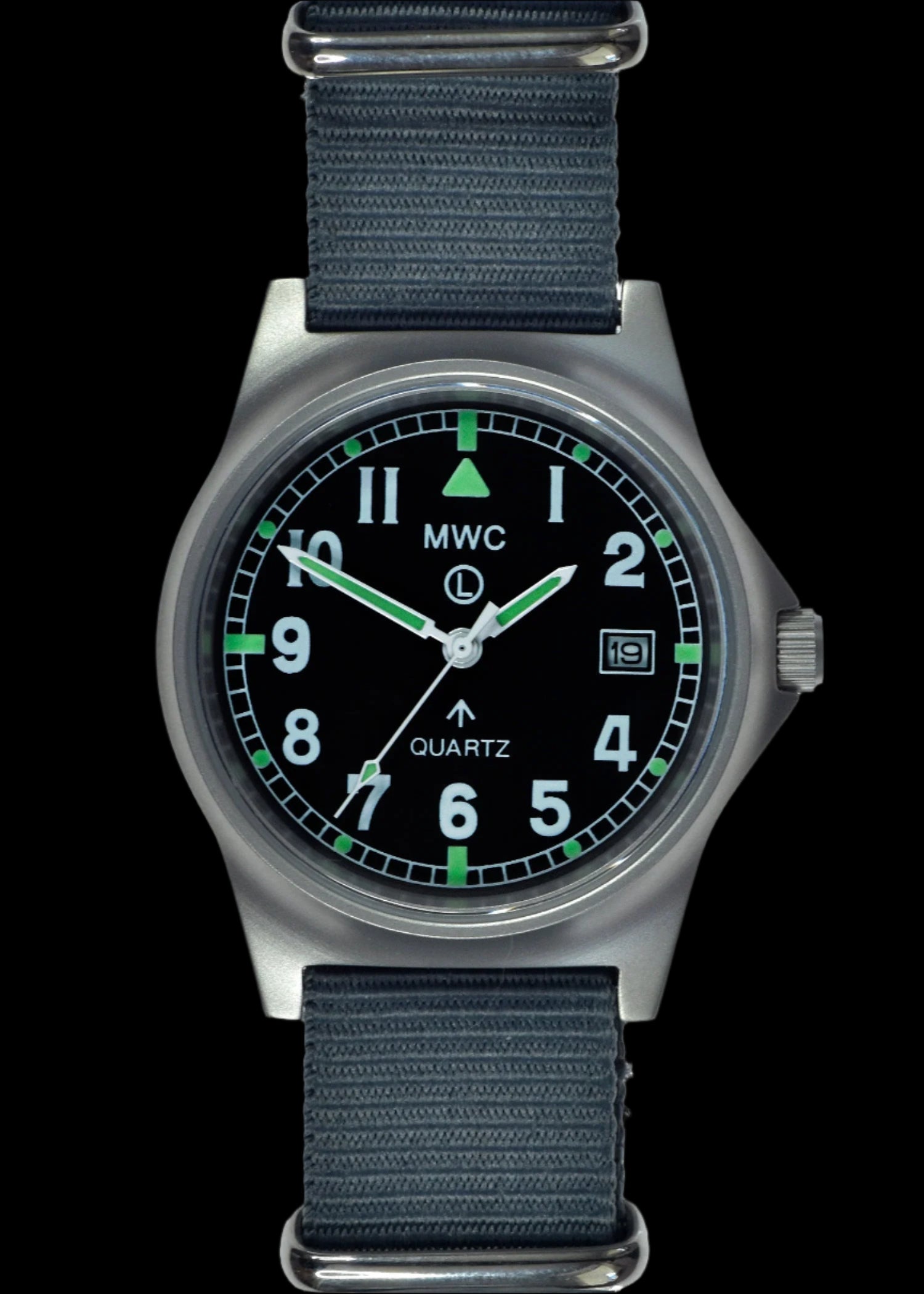 MWC G10LM Stainless Steel Military Watch – Black NATO Strap (Contract Model with Broad Arrow / Pheon)