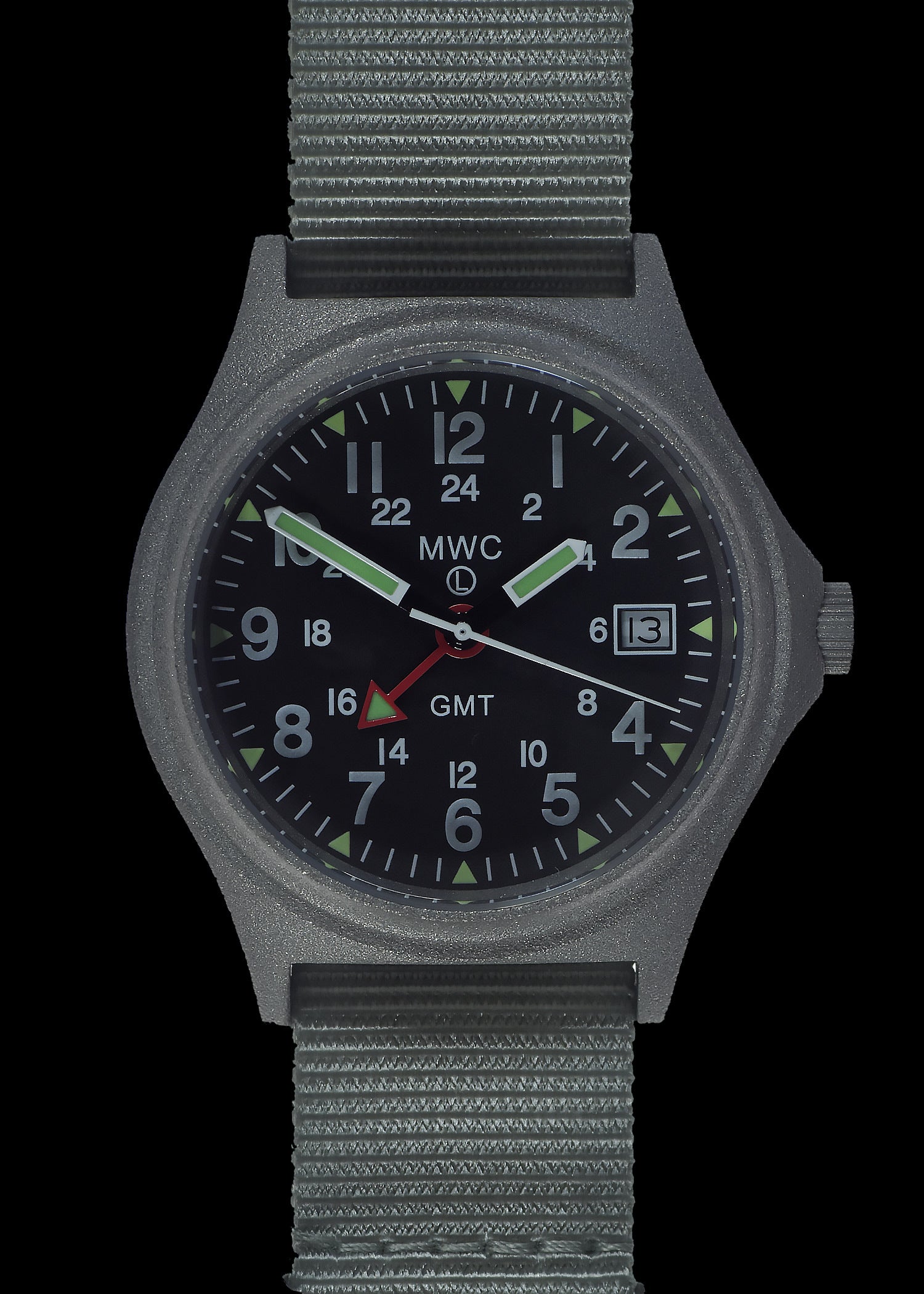 MWC GMT (Dual Time Zone) 100m/330ft Water resistant Military Watch in Stainless Steel Case with Screw Crown
