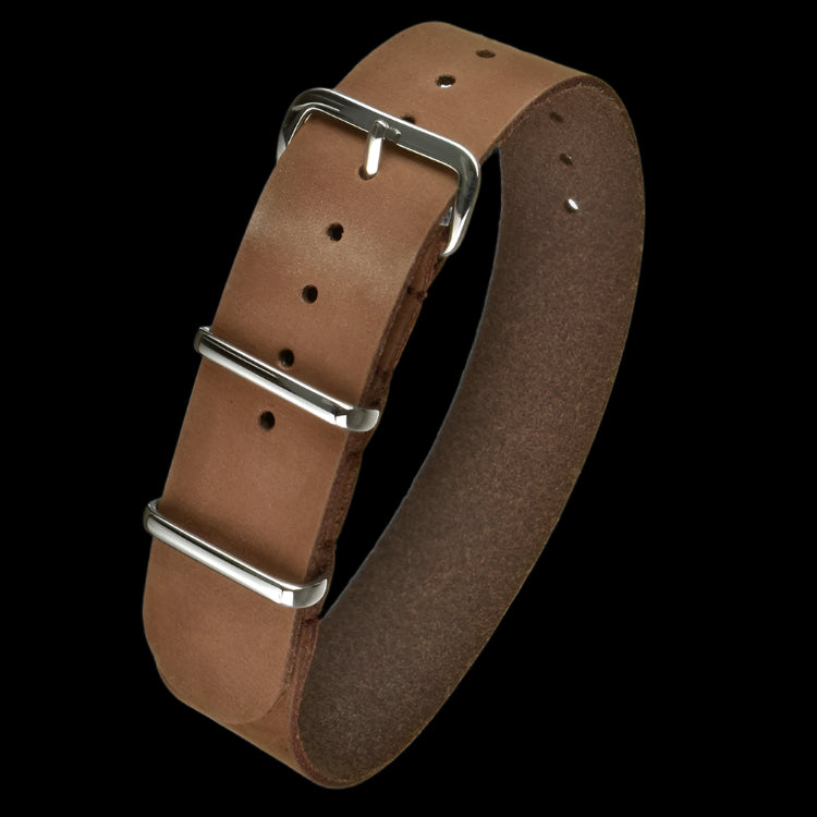 20mm Brown Leather NATO Military Watch Strap
