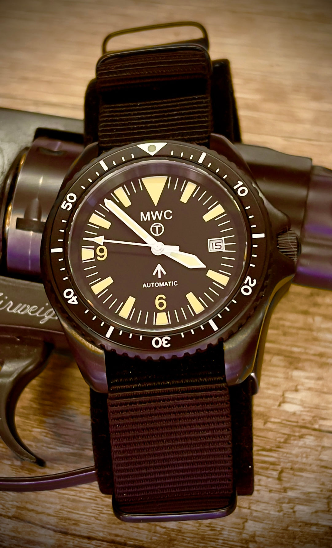 MWC 1999-2001 Pattern Black PVD Automatic Military Divers Watch with Retro Luminous Paint, Sapphire Crystal, 60 Hour Power Reserve