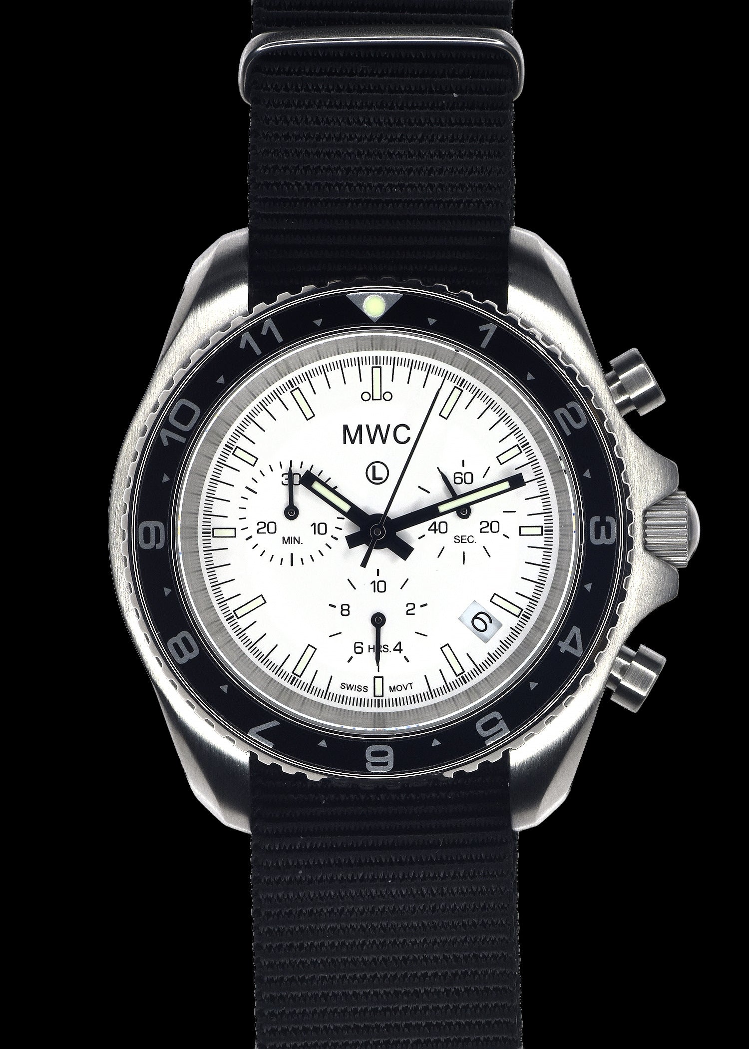 MWC NATO Pattern Stainless Steel Military Pilots Chronograph with Sapphire Crystal and Swiss Ronda Movement - 12 Hour GMT Bezel