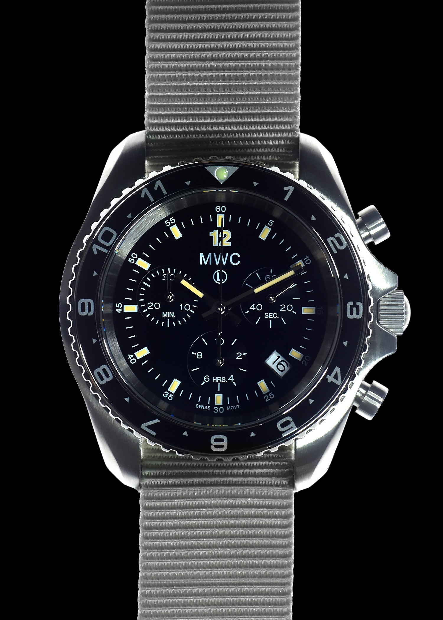 MWC NATO Pattern Stainless Steel Military Pilots Chronograph with Sapphire Crystal and Swiss Ronda Movement - 12 Hour GMT Bezel