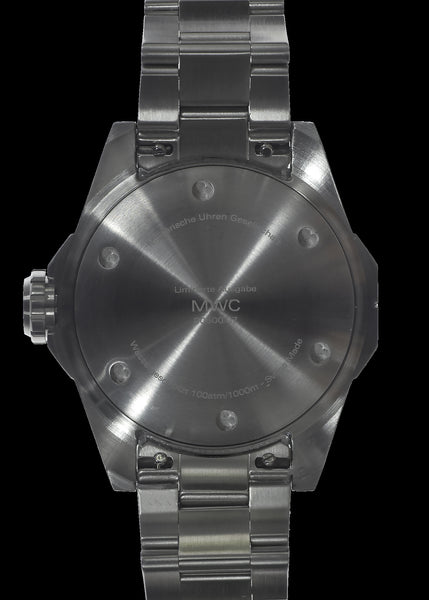 MWC 100atm / 3,280ft / 1000m Water Resistant Divers Watch in Stainless Steel Case with Helium Valve on a Matching Bracelet / 100% Swiss Made with Sellita SW200 26 Jewel Automatic Movement