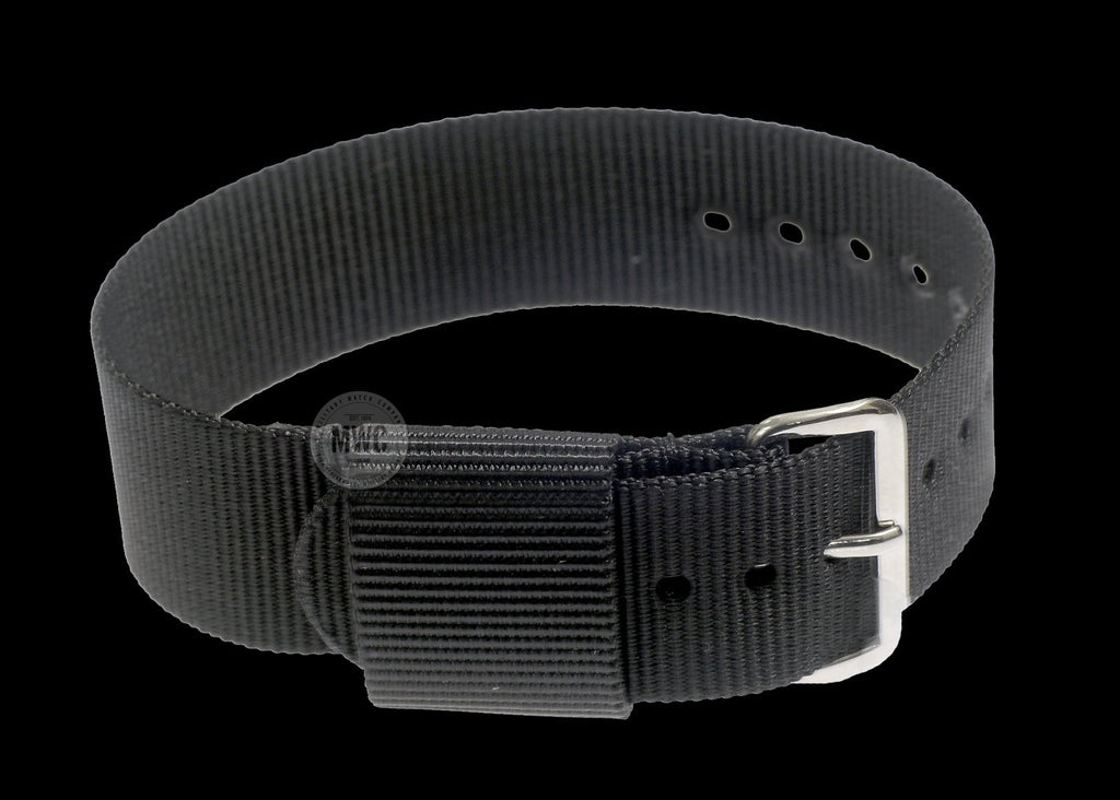 20mm US Pattern Black Military Watch Strap (Chrome Buckles)