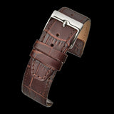 Retro 16mm Brown Calf Leather Alligator Pattern Strap For Watches with Fixed Solid Strap Bars