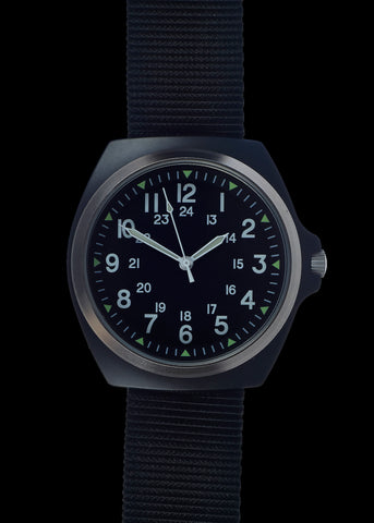 Replica MIL-W-46374C 1980s U.S pattern Military Watch  in Black on a Nylon Webbing Strap