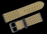 Classic 1970s / 1980s Retro Rally Pattern 20mm Black Leather Watch Strap