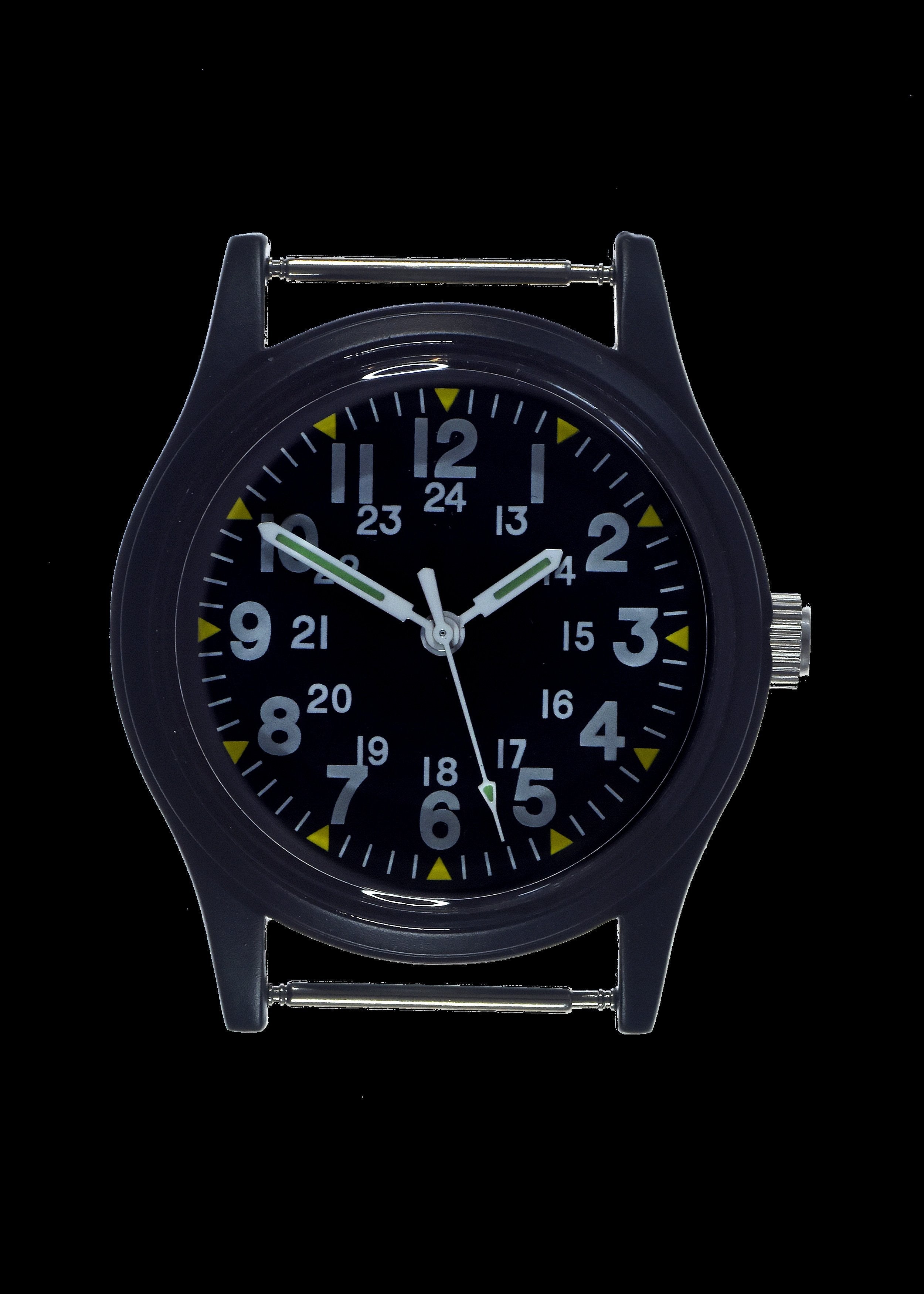 MWC Classic 1960s/70s Pattern Matt Black Vietnam Watch on Matching Webbing Strap